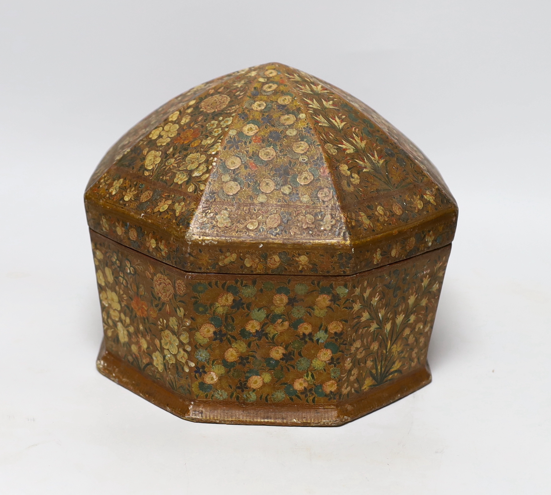 An octagonal Kashmiri box, 23cm wide